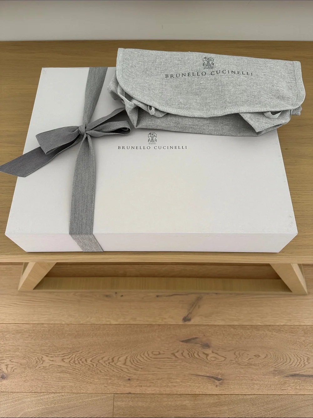 Brunello Cucinelli Dust Bag and Empty Gift Box with Ribbon and Blank Note Card